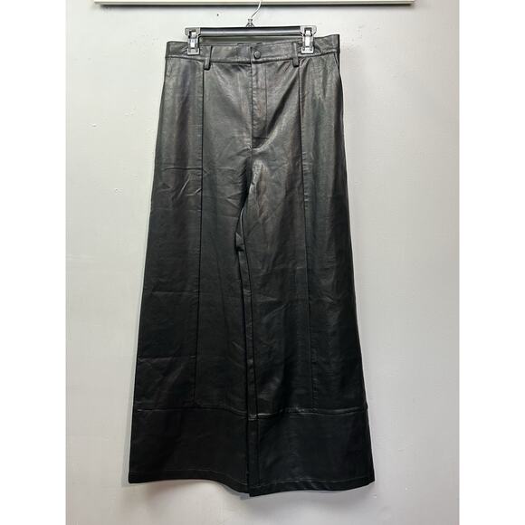 Bardot Marlowe Vegan Leather Wide Leg Pants Womens 10 Black Pockets Revolve - Picture 1 of 10